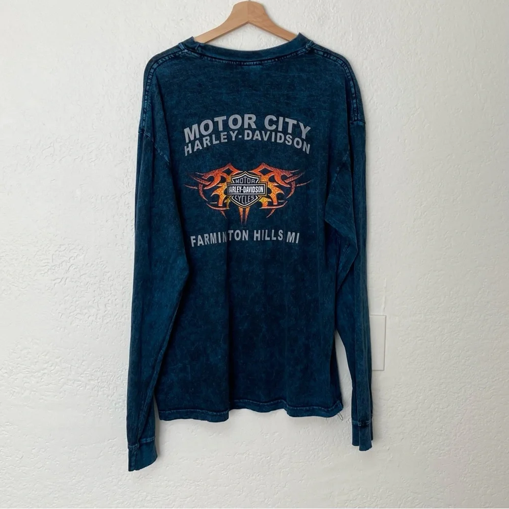 Harley Davidson Blue Marbled Long Sleeve Graphic  Pocket Tee, Size‎ XL